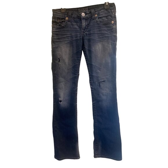 Big Star Jeans Womens 28 R Blue Liv Boot Cut Dark Wash Distressed Denim Pants - Picture 2 of 15